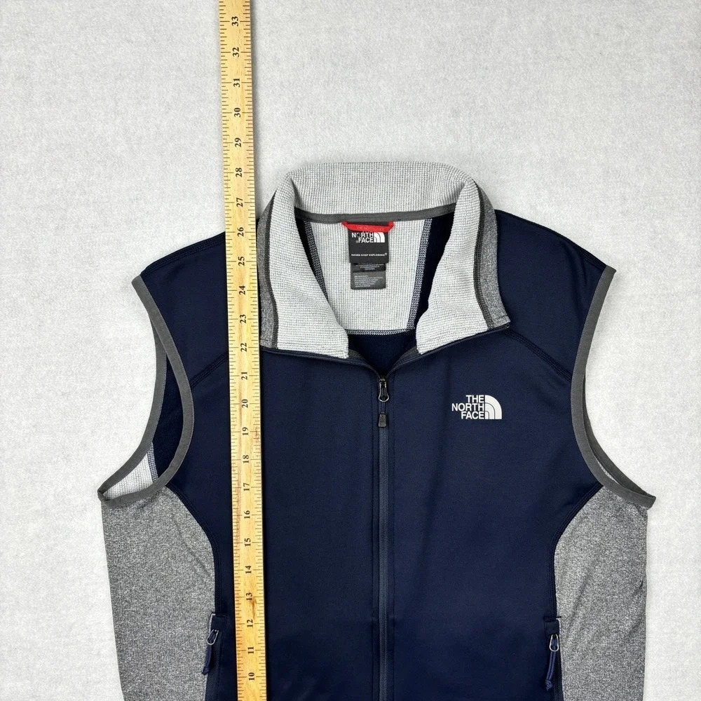The North Face Vest Mens Small Navy Blue Gray Full Zip Grid Fleece Tech Gilet S